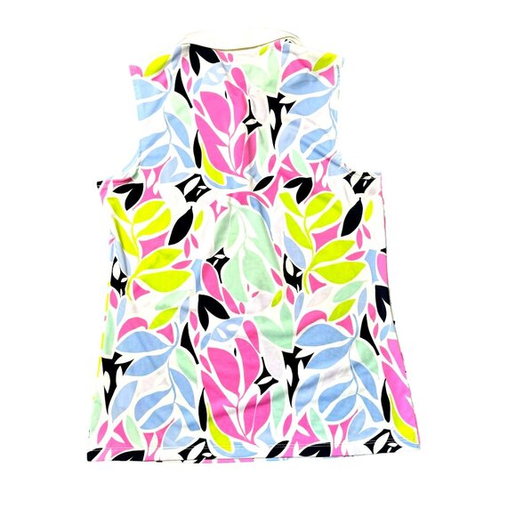Tommy Bahama Golf M Sleeveless Zip Front Collar Polo Leaf Print‎ Top UPF 50+ - Picture 2 of 7